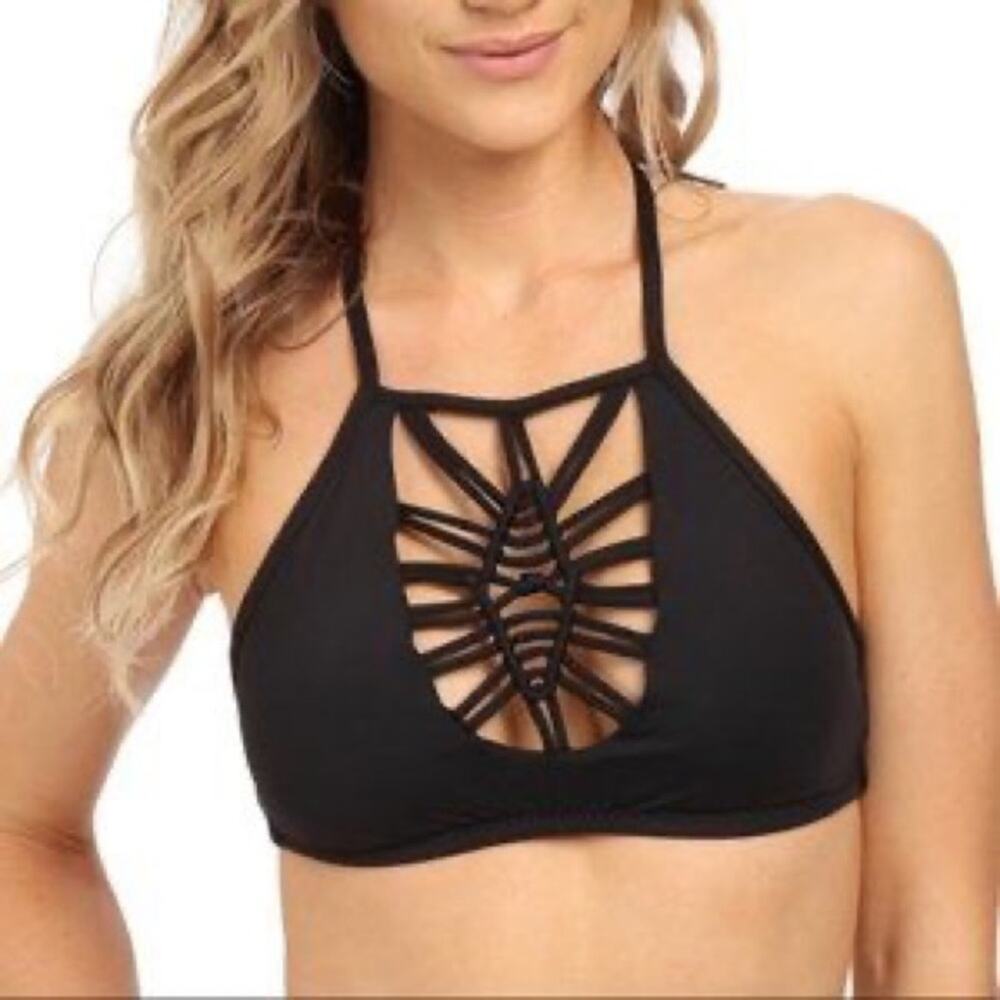 BECCA Janis Macrame High Neck Halter Bikini Top Size S